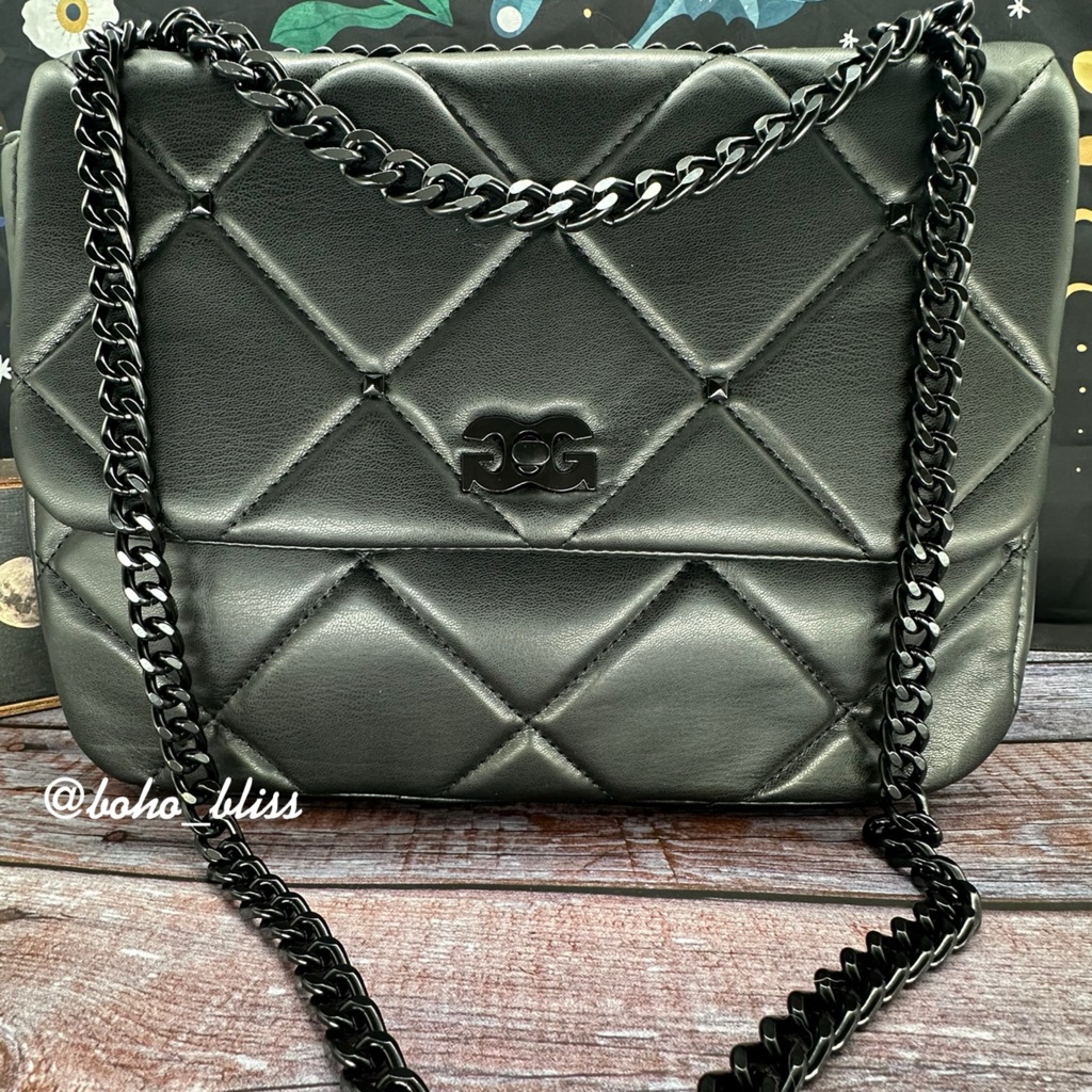 Gilda Paris | Black Studded Quilted Chain Detail Shoulder Bag Nwt